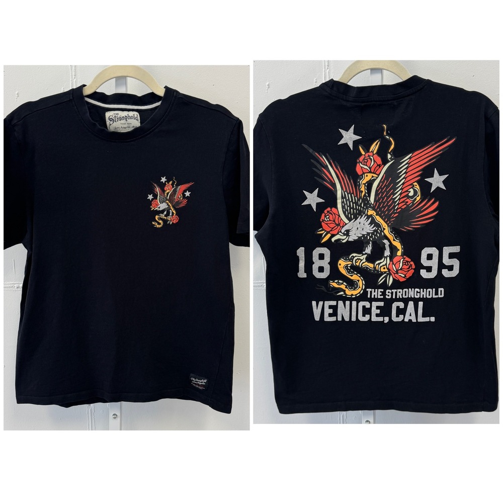 The Stronghold Venice Cal Men's Black Graphic Crewneck T-Shirt